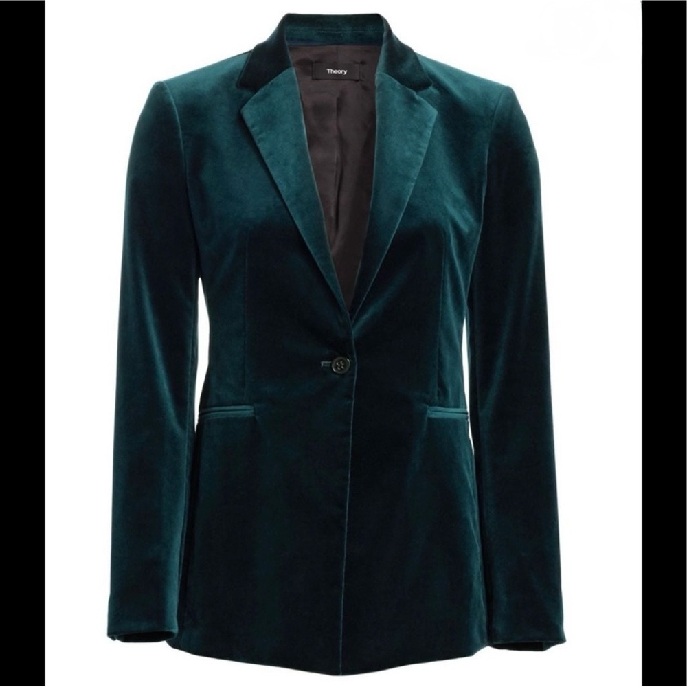 Theory Deep Teal Velvet Longline Blazer - Picture 3 of 9